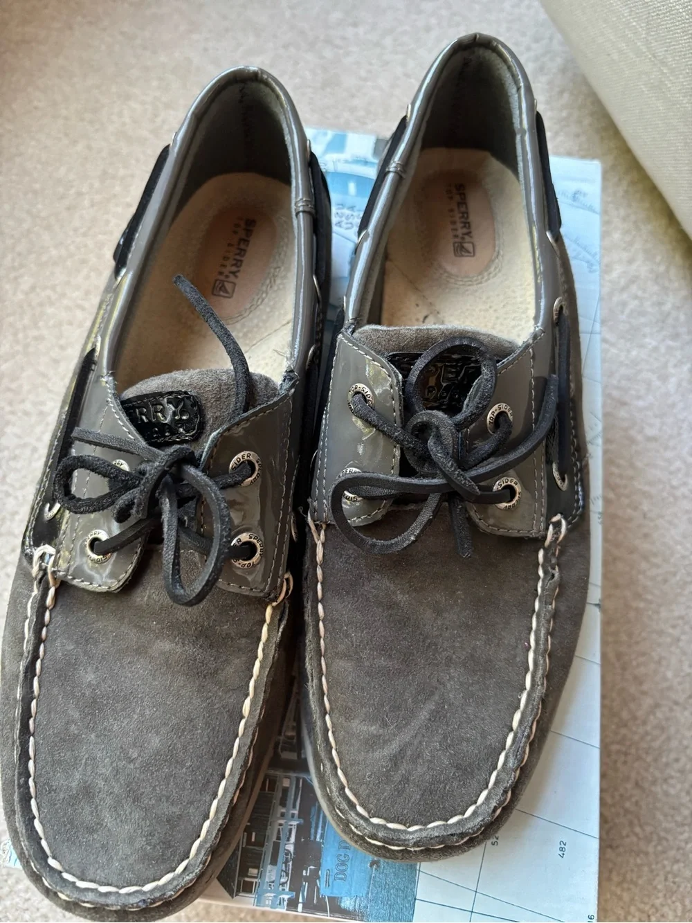 Sperry Women’s Graphite Suede & Patent Accent Boat Shoes